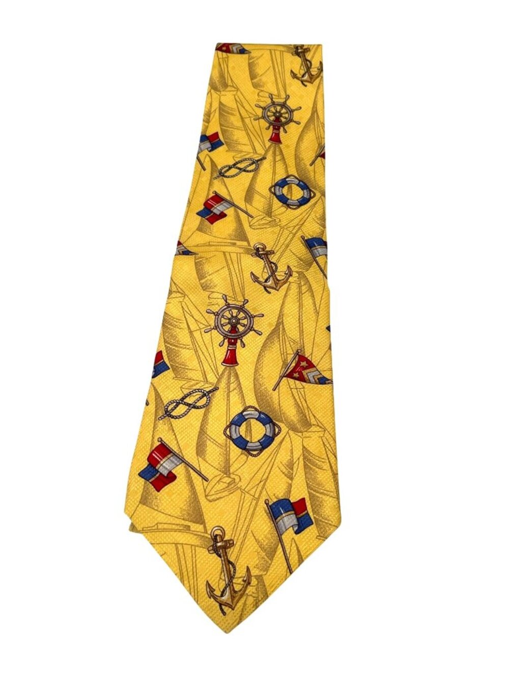 Silk Tie Sport Maritime Yacht Club Nautical Flag Ship Wheel Anchor Yellow VTG - Picture 10 of 10